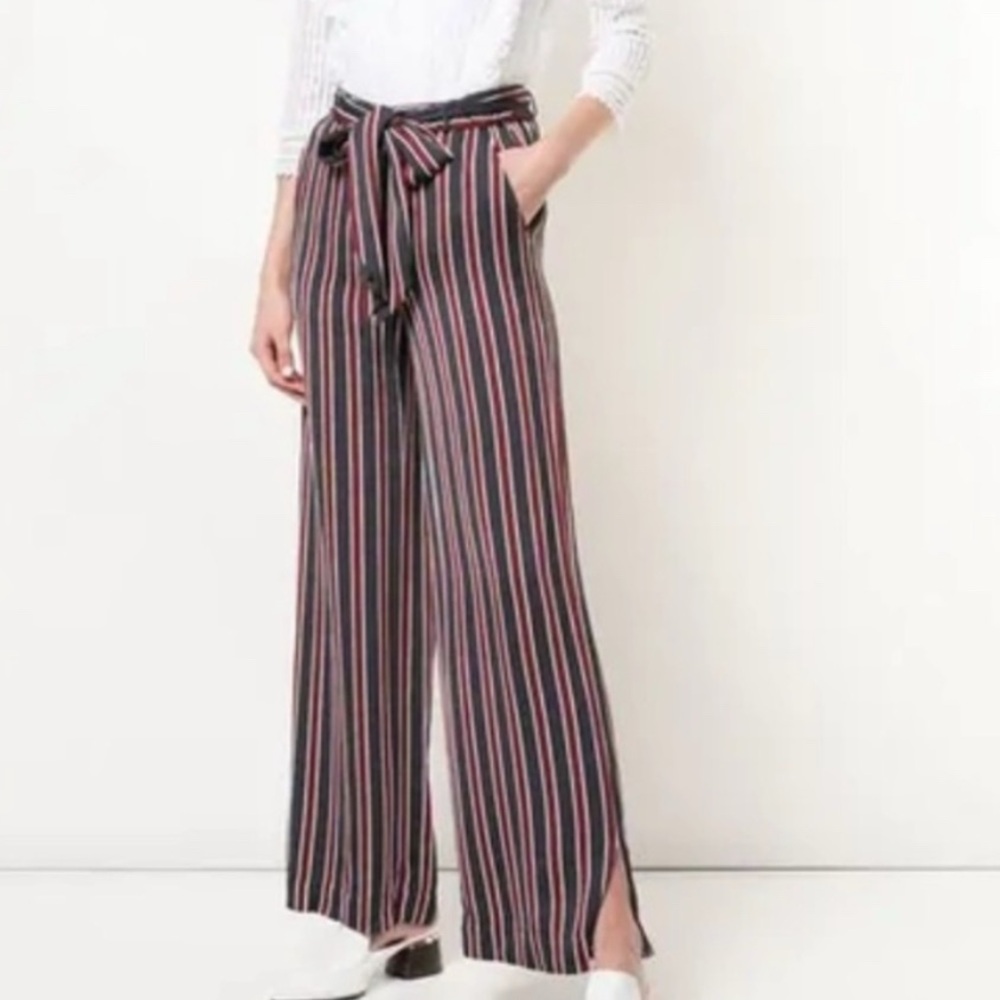 FRAME Striped navy and burgundy Wide-Leg Pants with pockets XS NWT